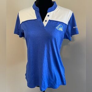 NWT Columbia Delaware Blue Hens Blue and White Golf Polo
